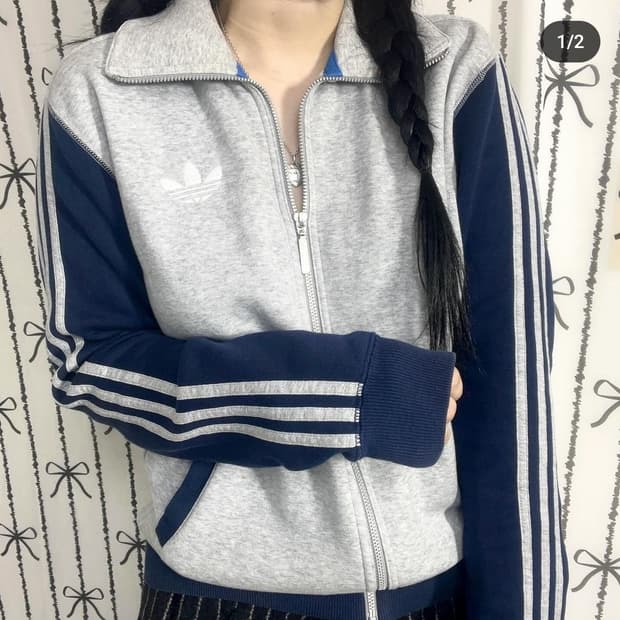 (판매) 아디다스 져지 면 코튼 네이비 그레이 adidas 집업 트랙탑