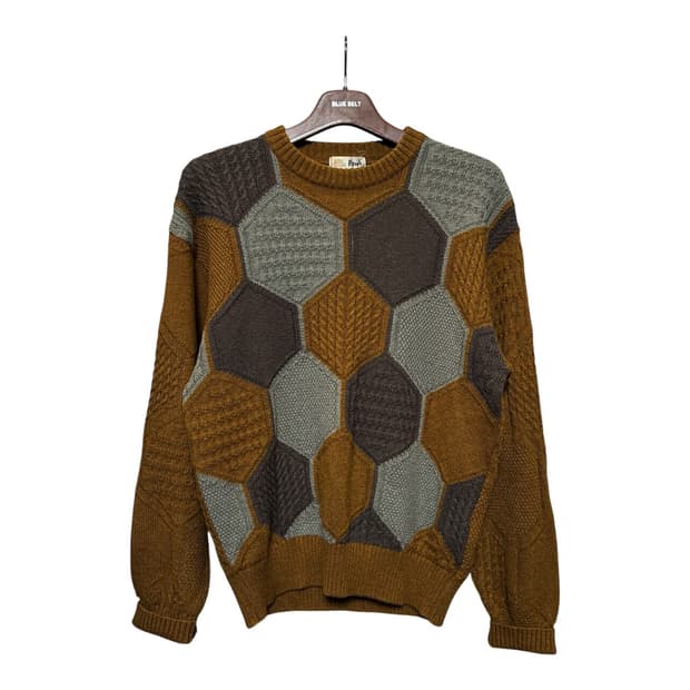 JPN VINTAGE 허니콤 패턴 자카드 울니트 믹스위빙 디테일 머스타드