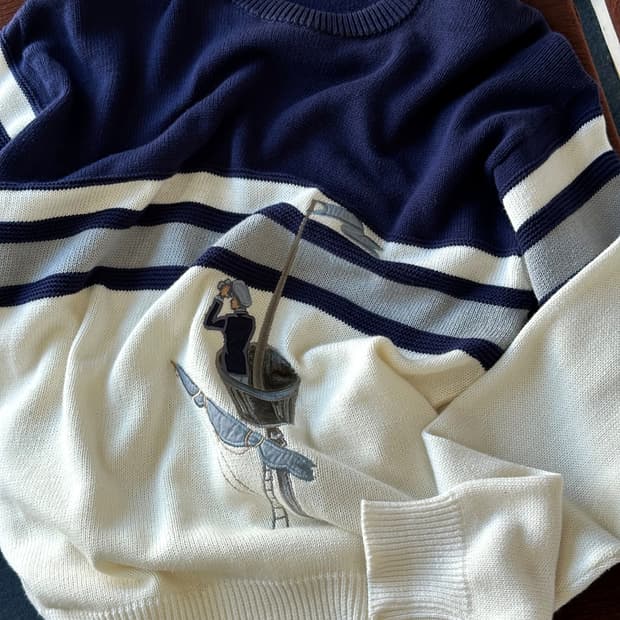 JPN made stitch design crew neck knit