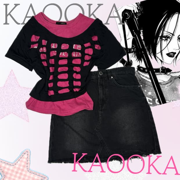 ⛓️나나깔 펑크 핫핑크 코디세트⛓️팝갸루 오네갸루 데코라 레이어드 