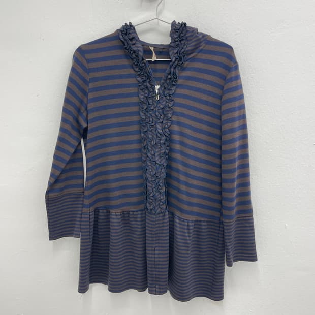 Ruffle Zip-Up stripe tunic