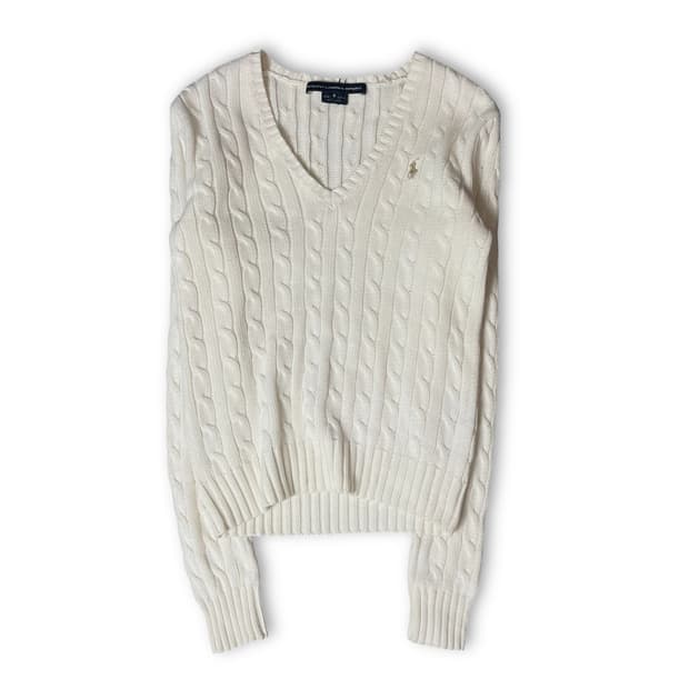 폴로랄프로렌 골드포니 아이보리 브이넥 케이블 니트 S