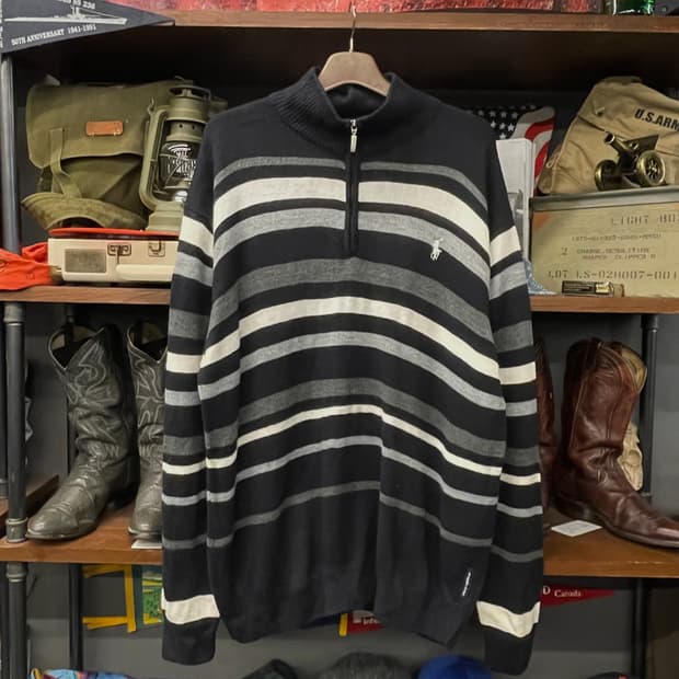 90s 폴로 랄프로렌 스트라이프 하프 집업 니트 스웨터