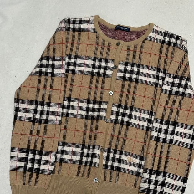 S 버버리 노바체크 여성용 라운드넥 가디건