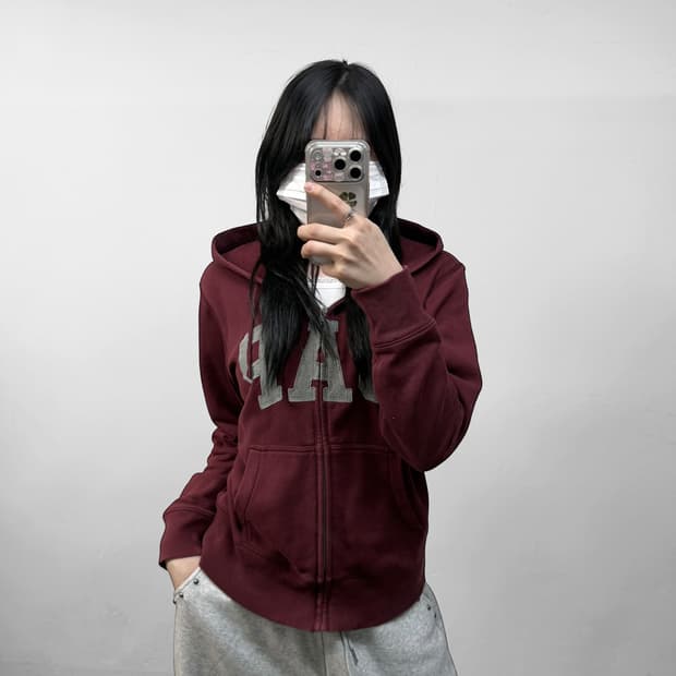 갭 Gap 스펠 로고 후드집업 버건디