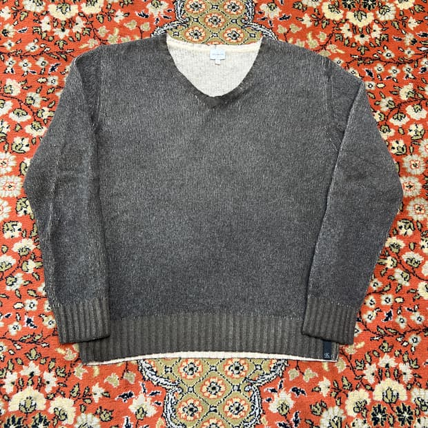 [M] CK JEANS 카키 빈티지 브이넥 니트