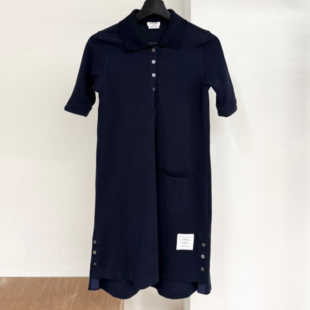 톰 브라운 네이비 코튼 피케 폴로 드레스