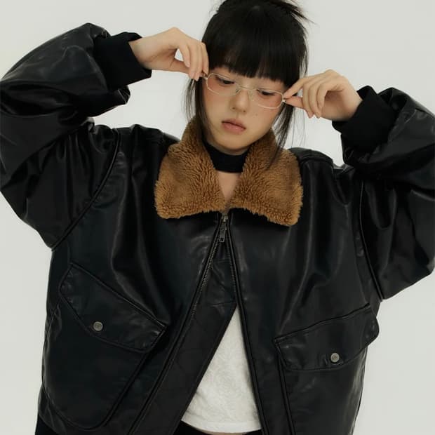 BIG POCKET FUR-COLLAR LEATHER JP BLACK