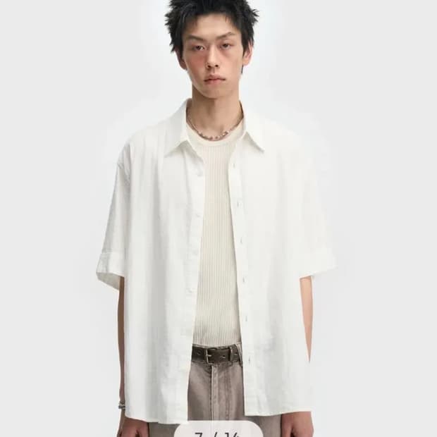 벨리에 서피스 숏 슬리브 화이트 체크 셔츠