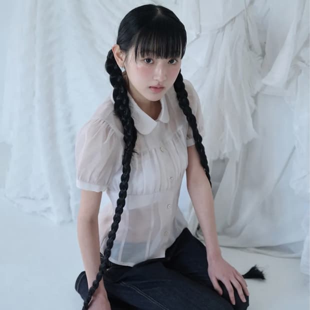 미레코 시어 셔링 블라우스 로즈베이지 1