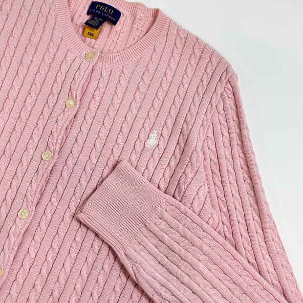 Polo 폴로 QR현행탭 케이블 니트 가디건 XL (44/66) 핑크