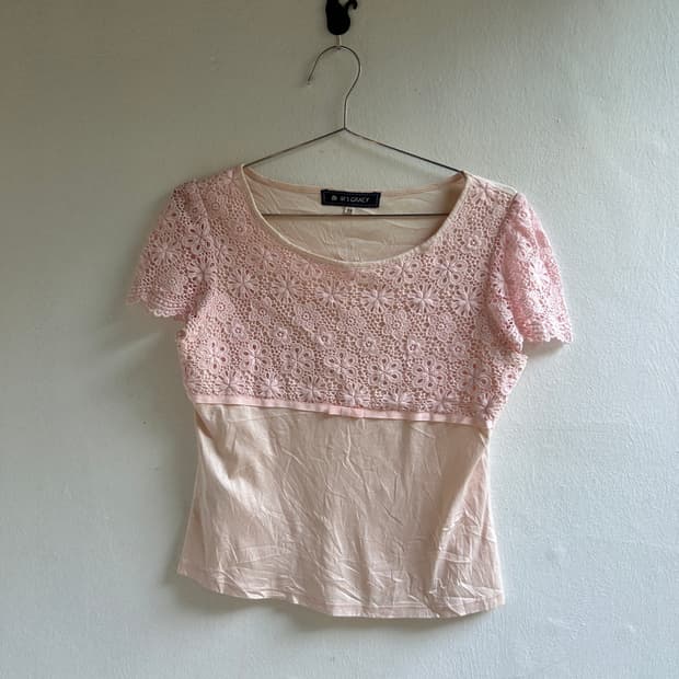 핑크 크로쉐 반팔 