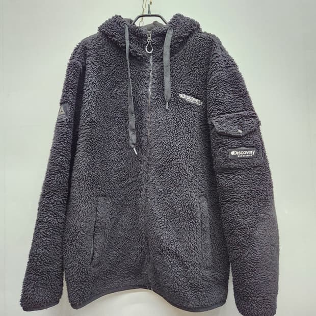 디스커버리 로고 와펜 사이드포켓 뽀글이 후드집업 110(2XL)
