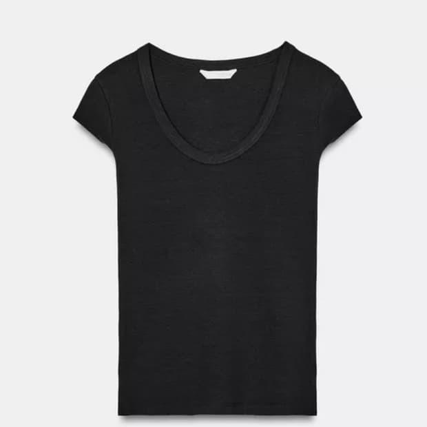 Zara 자라 딥유넥 딱붙반팔티셔츠 차콜블랙