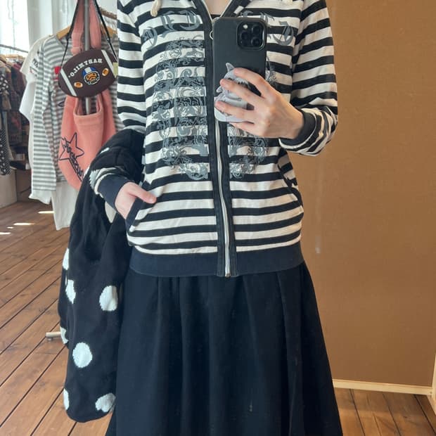 펑크 블랙 스트라이프 후드집업