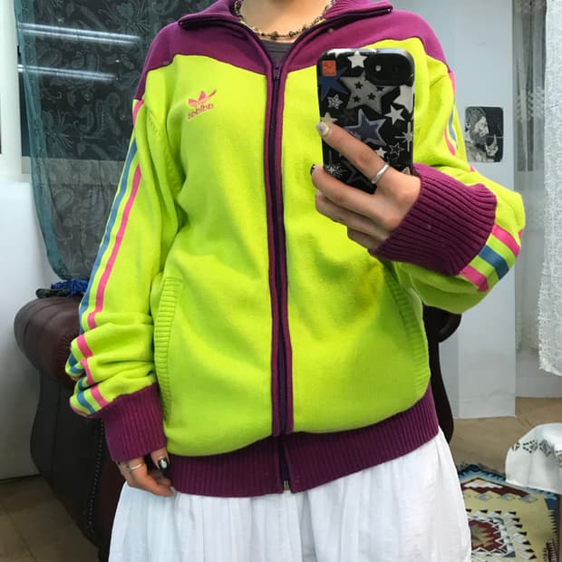 아디다스 올드스쿨 네온 멀티컬러 니트집업 자켓 