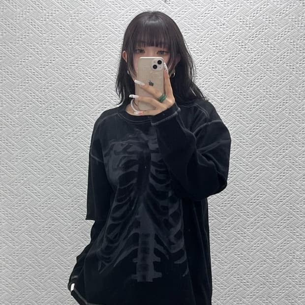 9999아카이브 스트릿 펑크 스켈레톤 레이어드 롱슬리브 2 C10914