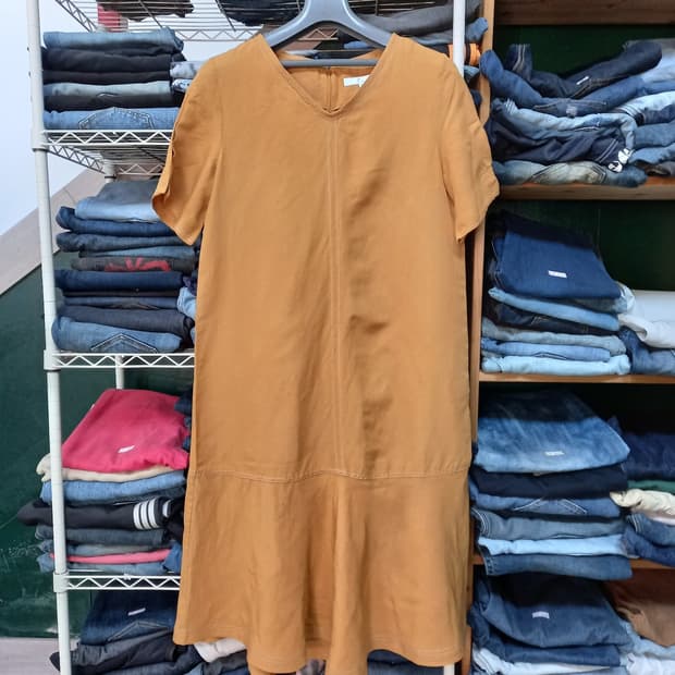 S85-M90 RENOMA 린넨36% 반팔원피스 겨자색 M-24