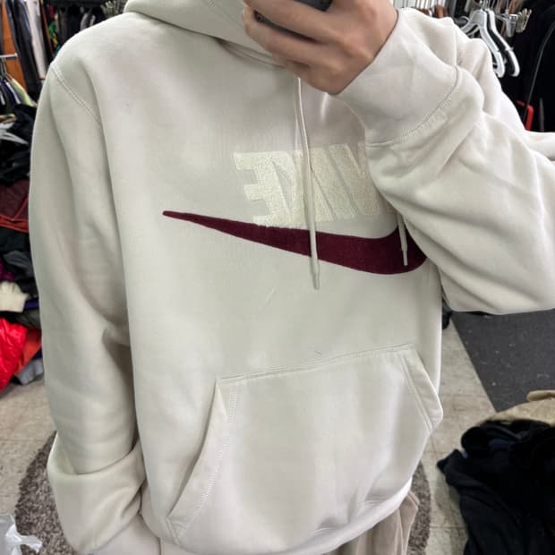 XL 나이키 크림 오버핏 빅로고 코튼 후드티