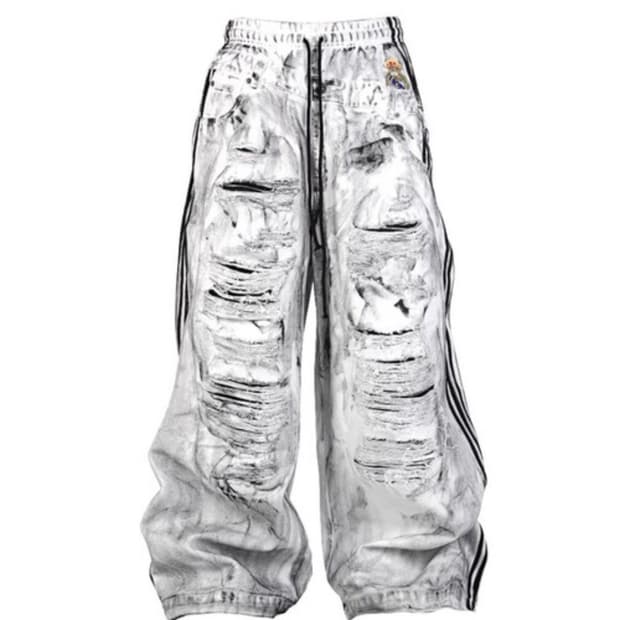 콰스 Fake Two-Waist Ripped Baggy Pants