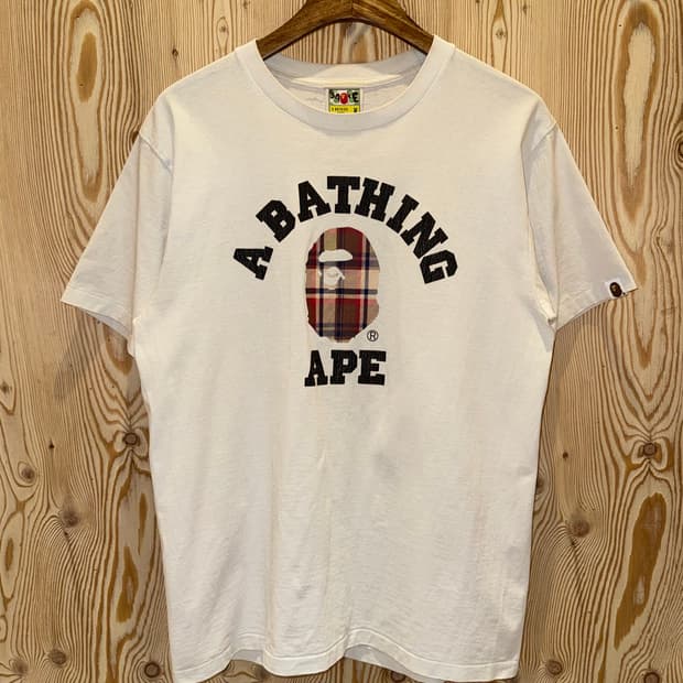 베이프 체크 컬리지 반팔 티셔츠