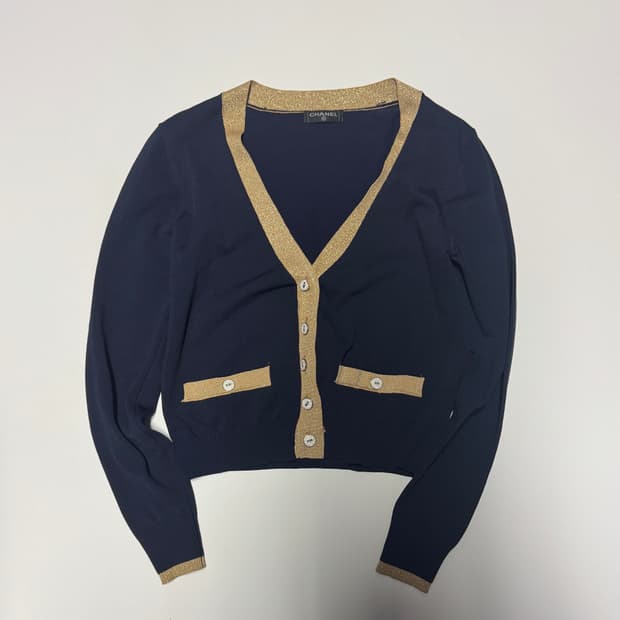 여성 샤넬 빈티지 리메이크 커스텀 골드 가디건 S 네이비