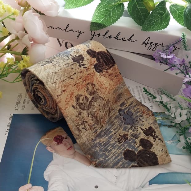 디즈니 실크 베이지 믹스 패턴 넥타이 9.5cm A등급 K1298
