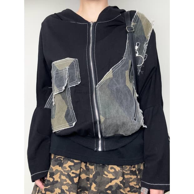 빈티지 카모 그런지 후드집업