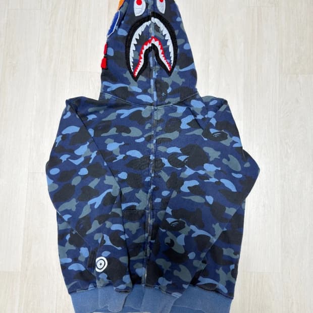 베이프 BAPE 샤크 후드집업 블루 카모 XL