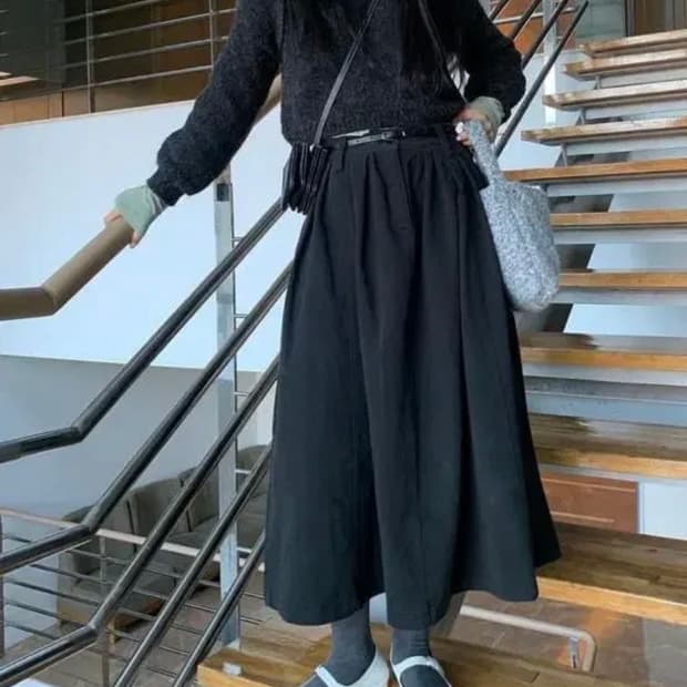 리넨느 타르트 핀턱 스커트+ 소가죽 벨트