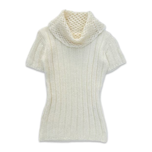 빈티지 아이보리 비즈 뜨개 반팔 니트