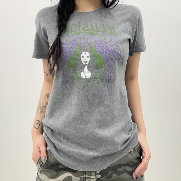 Gray Cubic Ethnic punk T-shirt