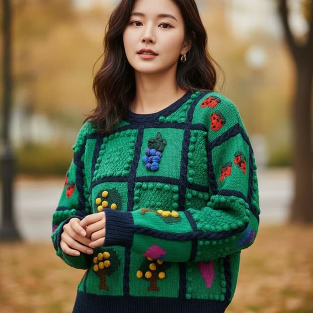 빈티지 핸드메이드 팝콘 니트 그린 가디건