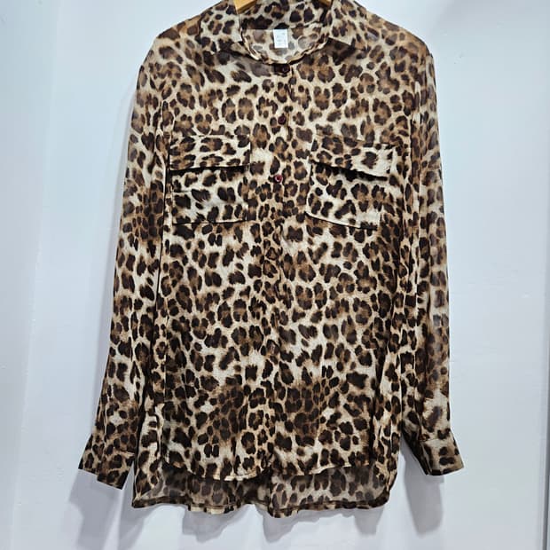레오파드 시스루 셔츠 블라우스 