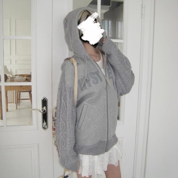 히스테릭글래머 그레이 니트 꽈배기 집업