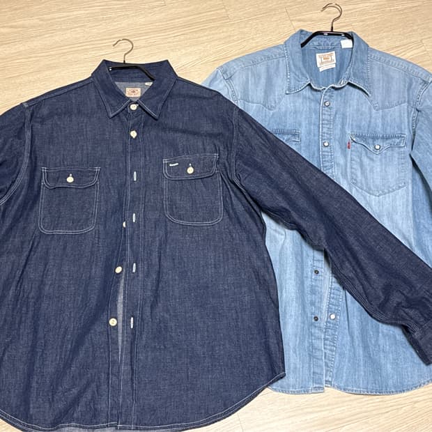 슈가케인 데님 워크셔츠 + 리바이스 스탠다드 웨스턴 셔츠 xl