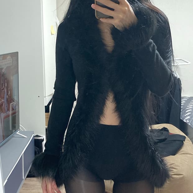 게이트리스 🖤 섹시 캐쥬얼 퍼자켓 블랙
