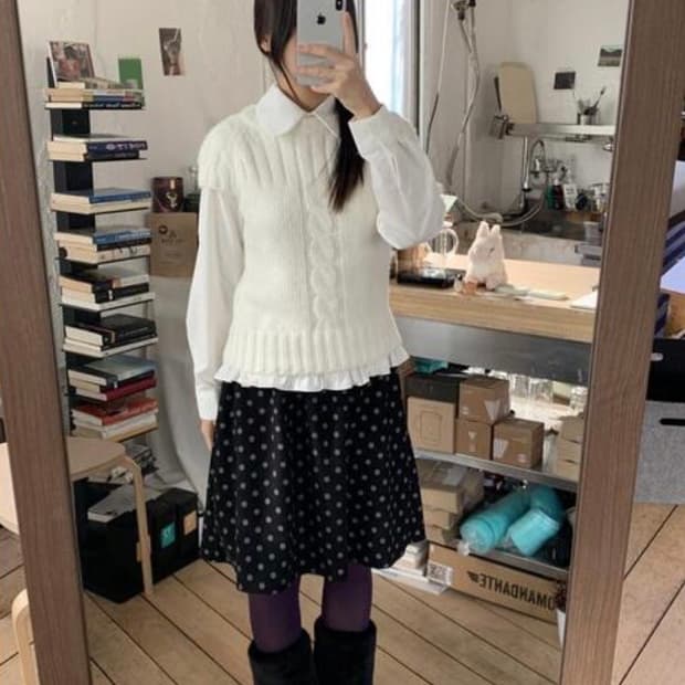 러브앤드팝 앤너플 반팔니트 아이보리