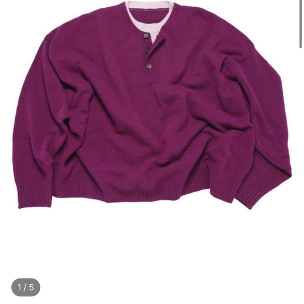 [M] MJD 콘트라스트 니트 넥 캐쉬 마젠타