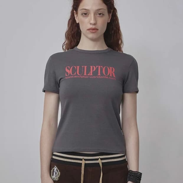 스컬프터 Classic Logo Piping Crop Top_Charco