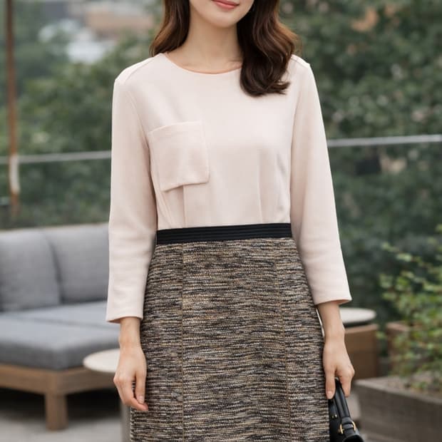 [새제품] 시스템 트위드 배색 원피스 하객룩