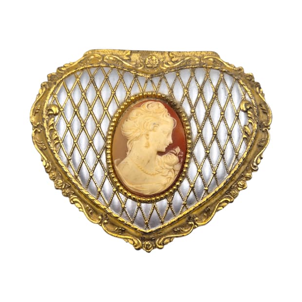 80s 일본 엔틱 카메오 실버 하트 오르골 보석함