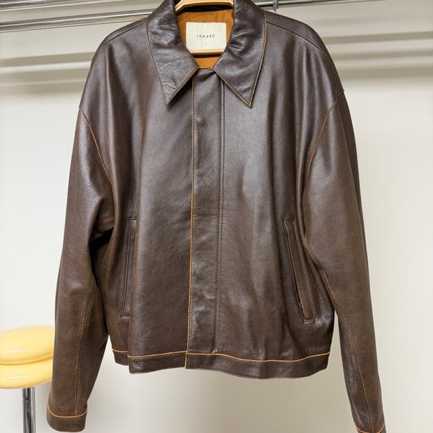 르마드 싱글 오버핏 리얼 레더 크랙자켓 브라운