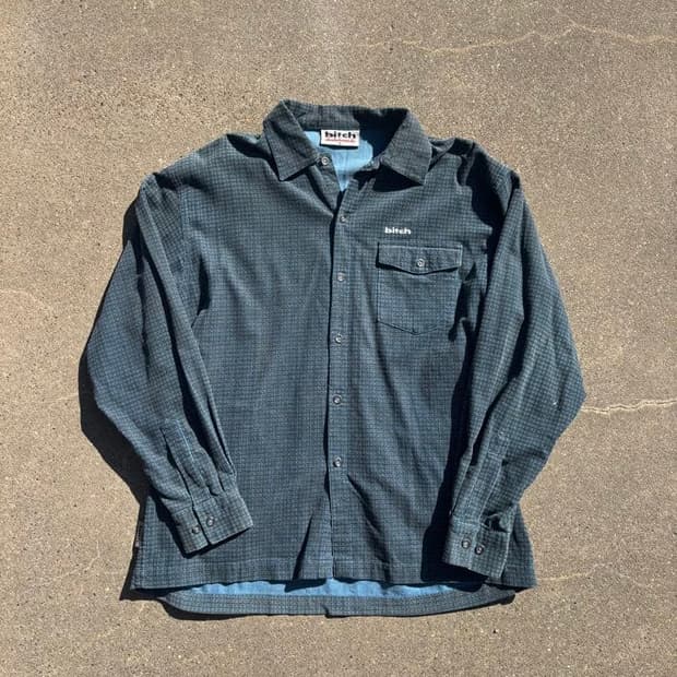 90s 비치 스케이트보드 로고 자수 플란넬 체크 셔츠