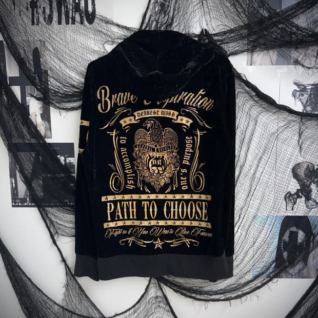 00s printing velvet hood zipup