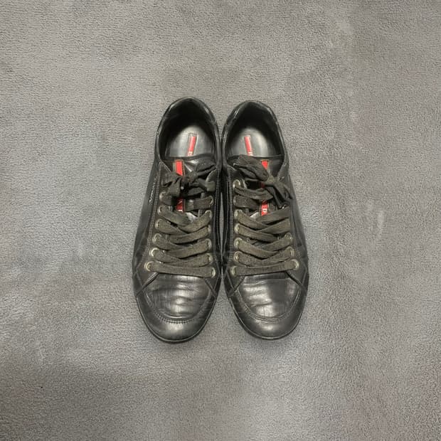 285~290) 프라다 스포츠 로고 레더 가죽 스니커즈 신발 블랙