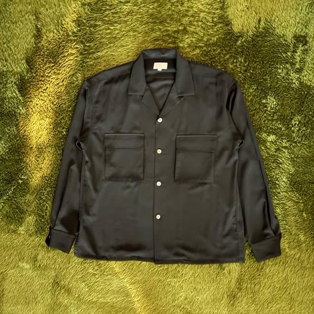 [S] BEAMS JAPAN 빔즈 오픈카라 폴리 셔츠 블랙