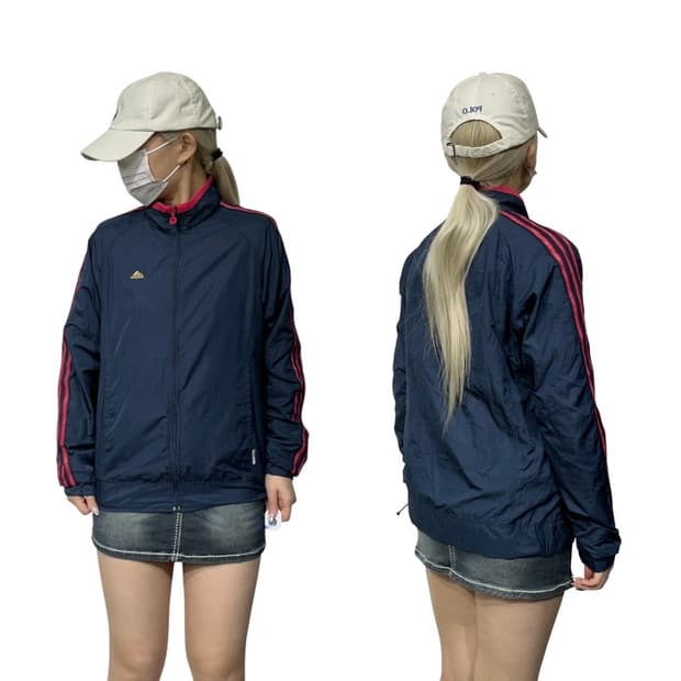 아디다스 네이비 레드 삼선 바람막이 트랙 자켓 M