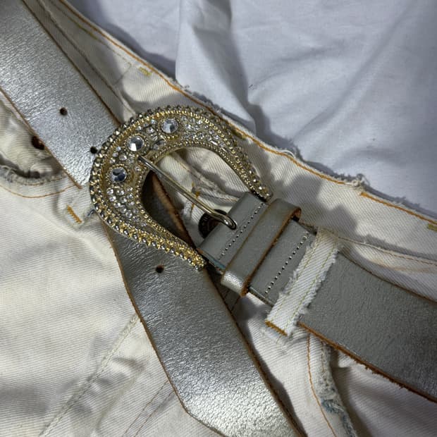 빈티지 크리스탈 웨스턴 버클 레더 벨트