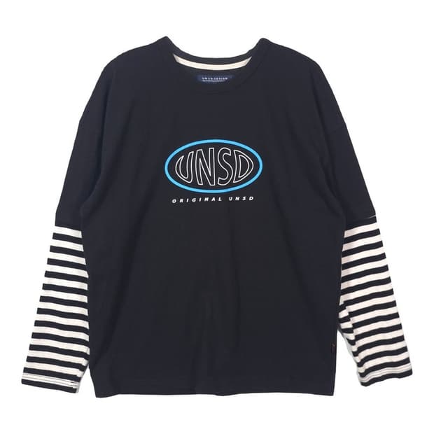 UNIIS DESIGN 레이어드 스트라이프 긴팔티 M